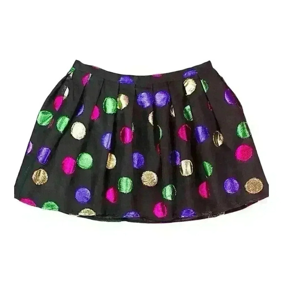 RARE TOPSHOP Premium  Black Mini Skirt Size 6 Pink Gold Polka Dots Retro Party - Picture 3 of 13